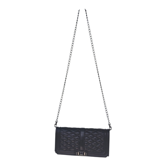 $298 Rebecca Minkoff Quilted Black Leather Love Crossbody Chain Bag Womens - Picture 2 of 14